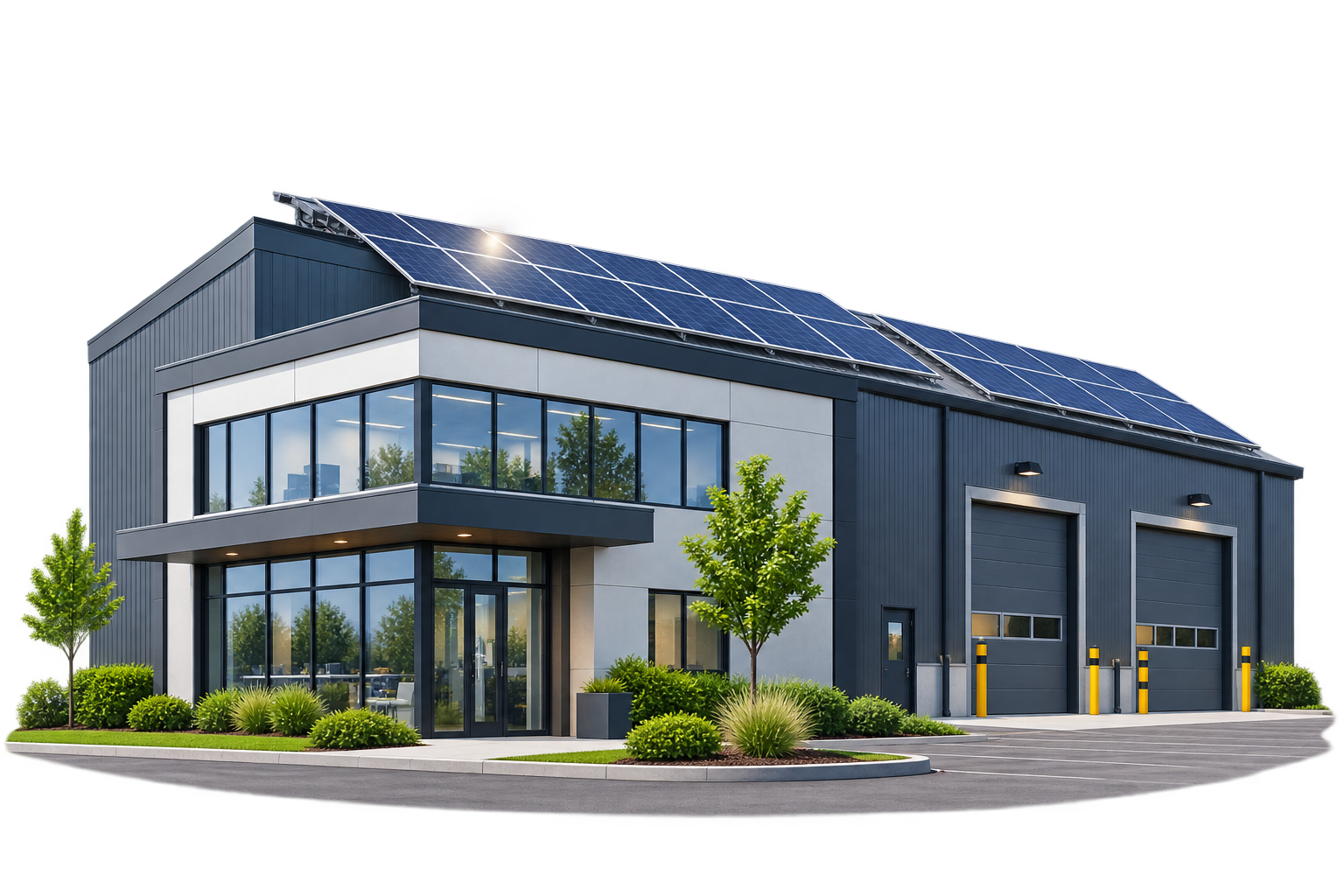 Illustration d'un bâtiment professionnel avec panneaux solaires